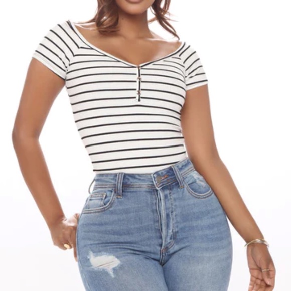 SHORT SLEEVE STRIPED FASHION NOVA SHIRT - Picture 1 of 3